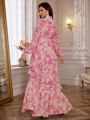Image of TOLEEN Summer Casual Dresses for Women 2024 Spring Fashion Boho V Neck Long Sleeve Ruffle Floral Print Elegant Maxi Dress