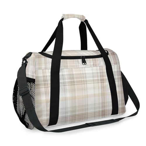 Stripes White Brown Travel Duffel Bag Weekender Overnight Bags for Women Men Foldable Waterproof Tote Bag with Trolley Sleeve2