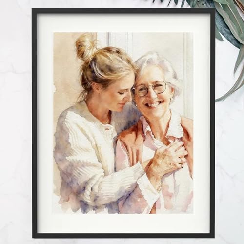 Noni Custom Watercolor Family Portrait from Photo, Personalized Wall Art Canvas, Gift for Mom, Grandma, Mother’s Day, Birthday Keepsake Style 4 — view 4