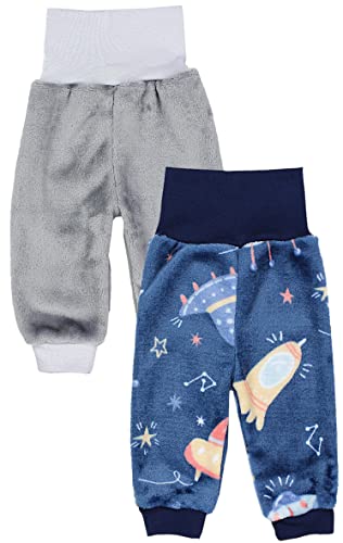 TupTam Baby Unisex Fleece Hose Jungen Babyhose mit breitem Bund Pumphose M&auml;dchen Winter Warm 2er Pack, Farbe: 2er Pack Kosmos Dunkelblau/Grau, Gr&ouml;&szlig;e: 80