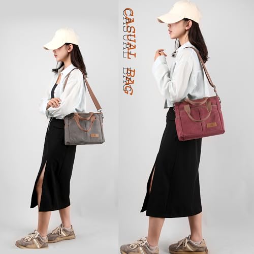 Image of Crossbody Bags for Women Trendy Small Canvas Hobo Tote Top-handle Handbag Multi-pocket Casual Going Out Purse Satchel