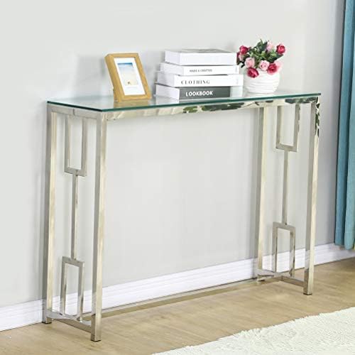 Console Table, Tempered Glass Sofa Table, Modern Entry Table Entryway Table with Sturdy Stainless Steel Frame, Easy to Assemble, Narrow Table for Living Room, Hallway 3