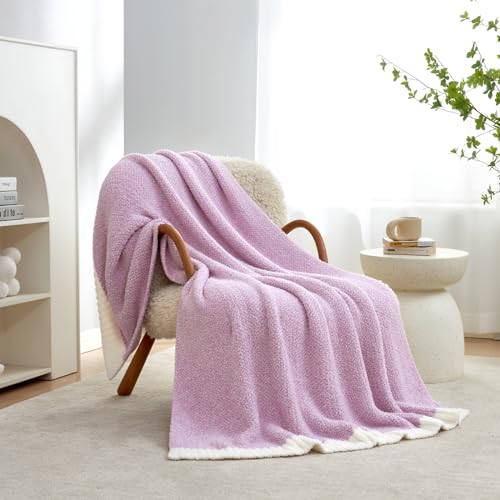 Image of Snuggle Sac Lilac Throw Blanket for Couch, Super Soft Warm Blankets Cozy Knit Fuzzy Lightweight Throws for Sofa, Bed, Living Room, Heather Lilac, 50x70 inches