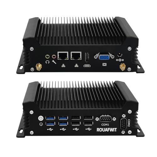 ROUAFWIT Mini PC i3 Dual Lan Fanless Industrial Computer, Core i3-1215U, Win11 Pro Linux Mini Desktop PC, 8GB RAM 256GB SSD, 4K HD, VGA, 2RS232 COM, 4USB3.0, 4USB2.0, Auto Power On