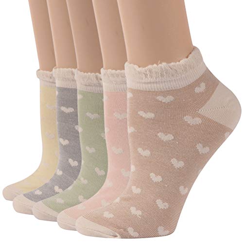 Image of KitNSox Funcat Women's Lace Ruffle Frilly Colorful Floral Cotton Casual Novelty Ankle Socks 4 /5 /6 Pairs