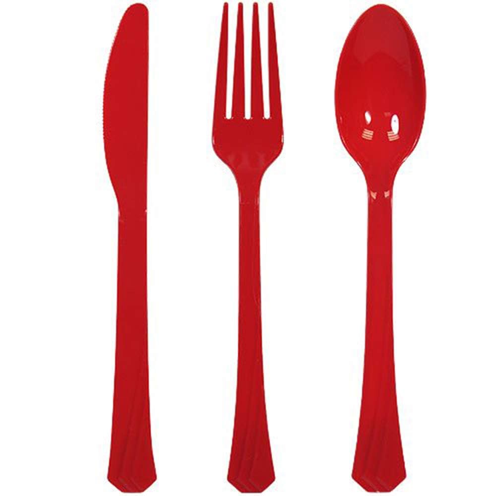 Tiger Chef Red White Blue American Flatware Party Supplies, Heavyweight Colored Plastic Silverware Includes 48 Forks, 48 Teaspoons, and 48 Knives (July 4th, 144)