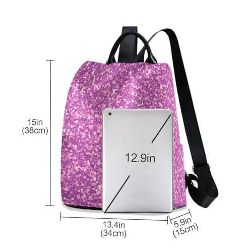 Sac à dos à paillettes femme Purple Pixels antivol avec pompon chic
