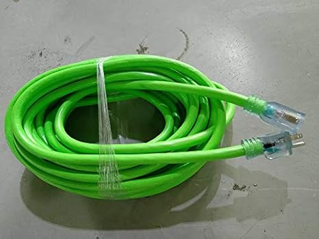 10 Gauge 50 FT Extension Cord 10/3 Contractor SJTW Heavy Duty Outdoor Extension Cable, Waterproof & Flexible with Lighted Ends, 10 awg Copper Wire 3-Prong Plug 125V 15A 1875W ETL Listed green