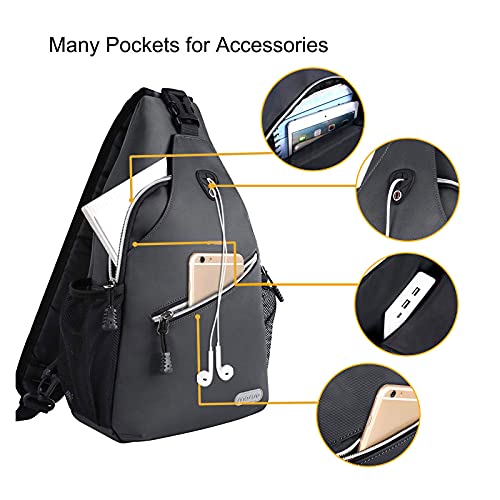 Mosiso 2 Pack Sling Backpack, Multipurpose Travel Hiking Daypack Rope Crossbody Shoulder Bag, Space Gray&Pink Blue Gold Marble #TOP1