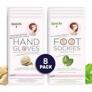 SpaLife Moisturizing Hand Gloves and Foot Sockies Bundle – 5 Hand Gloves & 5 Foot Sockies Set for Hydrating Dry, Cracked Hands and Feet – Repairing Skincare Mini Gift Set