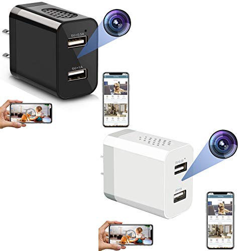 2 Pack Spy Camera Wireless Hidden WiFi Camera with Remote View, Black Hidden Camera with Top View and White Hidden Camera with Top View