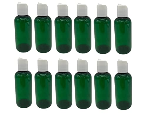 Natural Farms 4 oz Green Boston BPA FREE Bottles - 12 Pack Empty Refillable Containers - Essential Oils Cleaning Products - Aromatherapy | Smooth White Disc Cap - Made in the USA