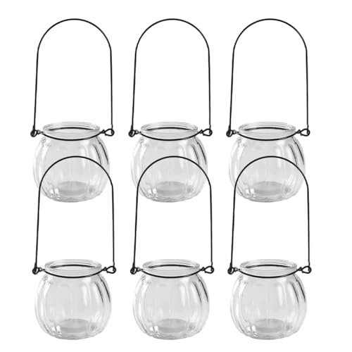 Luxshiny 6pcs Hanging Glass Planters for Hydroponic Propagation, Wall Mounted Indoor Vases with Rings, Decorative Terrariums for Home and Office Wall Decor