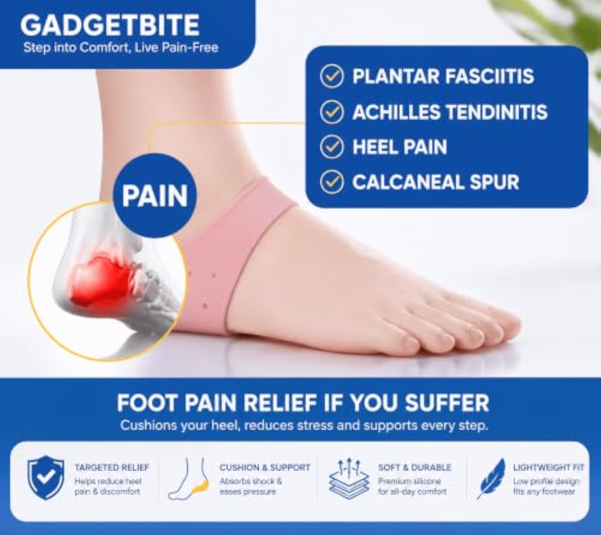 Silicone Gel Heel Pad Socks, Beige, Free Size