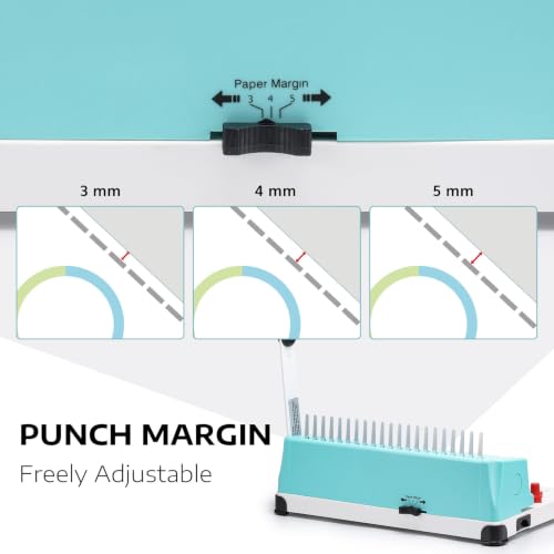 Image of OFFNOVA Binding Machine, 21-Hole 450 Sheets Paper Comb Punch Binder Machine for Letter Size / A4 / A5 Paper, Easy to Punch Handle, Adjustable Margin, Mint with White Base