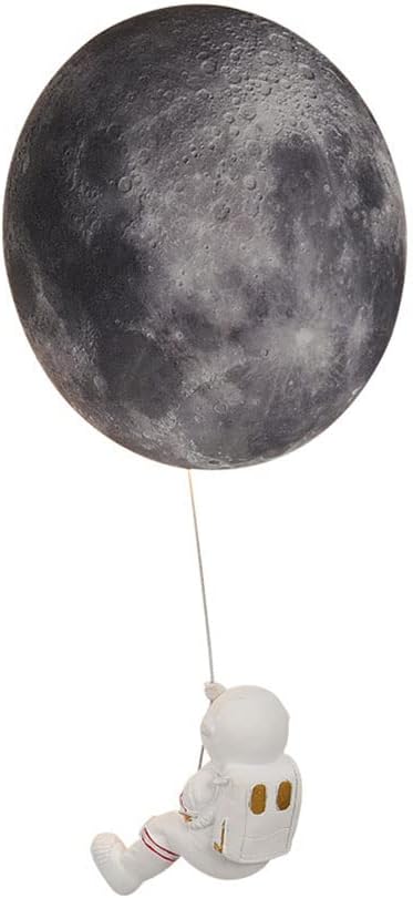 Light Wall Lights Indoor Modern Kids Room Round Moon Wall Lamp Resin Astronaut Doll Adjustable Cord,Cartoon Creative Bedroom Bedside Boys Room LED Wall Mount 3 Color Mode Wall Sconces