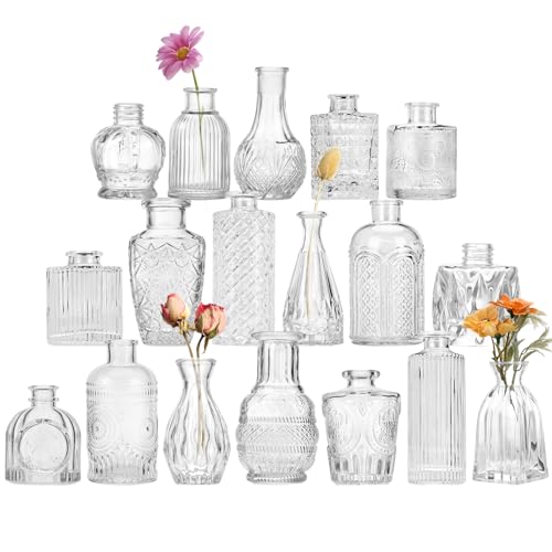 Fixwal 18 Pack Clear Bud Vases for Centerpieces, Small Vase for Flowers Glass Flower Vases in Bulk, Vintage Decorative Vases for Wedding Rustic Home Table Decor