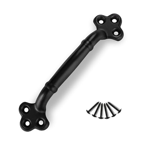 VivaLight 9" Clover Cast Iron Barn Door Handle, Black Outdoor Gate Pull