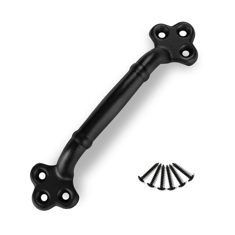 Image of 9 Inch Clover Barn Door Handle - Black Cast Iron Pull for Sliding Doors, Gates, Sheds, Fences, Closets - Indoor Outdoor Farmhouse Hardware