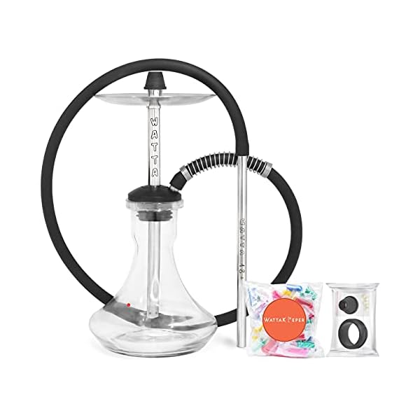 WattaKeeper Shisha Set: Wasserpfeife Komplettset Watta "18+" Mini Edelstahl, Glasbowl, Mundstück, Schläuche, Knickschutzfeder, Dichtungsset, Hygienemundstücke WAT19T19 – Bild 3