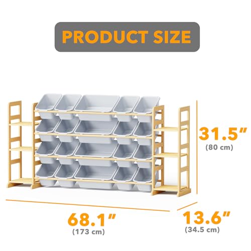 SpaceAid Toy Storage Organizer with 6 Shelves and 20 Bins, Toy Organizers Storage Bookshelf, Kids Bin Shelf Toys Box Bookcase for Bedroom Playroom Organization Room Decor, Neutral Gray by SpaceAid - Image 3