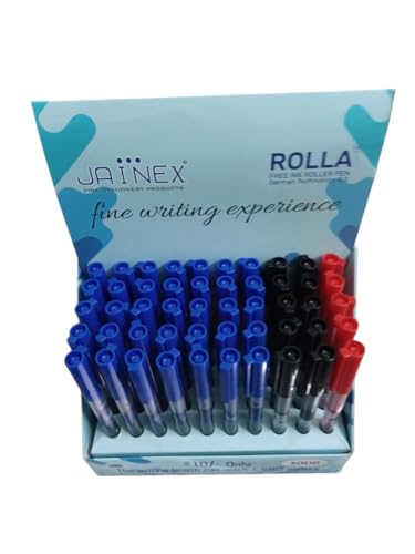 Image of Rolla Free Ink Roller Pen, Set of 50, 35 Blue, 10 Black, 5 Red, 1,500 Metres Writing Length