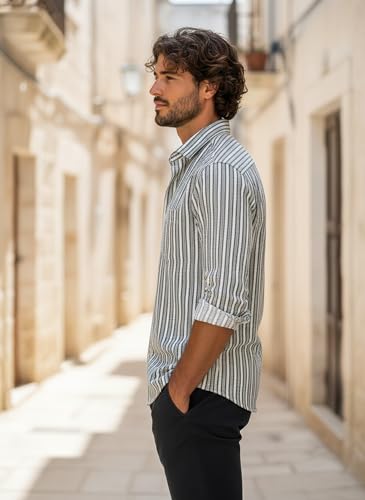 Image of Lymio Men Shirt | Men's Striped Button Down Shirt - Slim Fit Casual & Resort Wear Shirts for Men | Premium & Trendy | Summer and Vacation Ready (Crazy-Full)