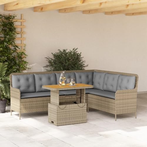 IKAYAA Polyrattan Lounge mit Verstellbare Esstisch 90 x 55 x 40/71 cm,...