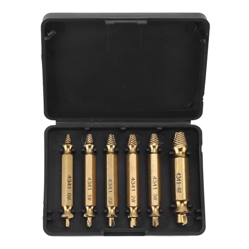 NDNCZDHC 6Pcs Double Head Screw Extractor, Damaged Screw Extractor Set HSS Stripped Screw Removal Tool with Storage Box (Ti Plated)