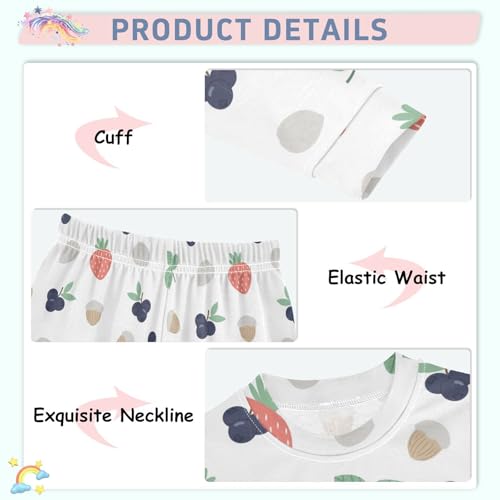 Pajama Sets Long Sleeve Fruits Berries Pattern Soft Comfy Sleepwear 2 Piece PJS 3-8T4