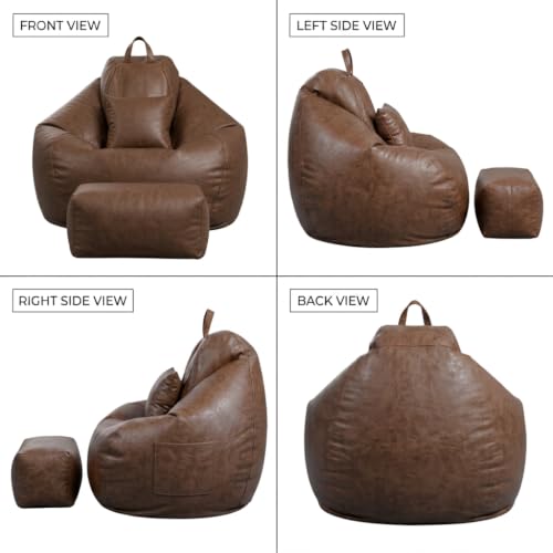 Image of KAM'S LIEU 5XL Premium Imported Suede Bean Bag Chair with Footrest & Cushion | Filled with High Density Polystyrene Beans | Premium Soft Fabric | Ready to Use Color- (Brown, 5XL)