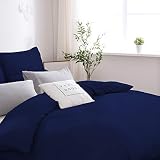 MOHAP Housse de Couette 140x190/200cm+1 Taies d'oreillers 65x65cm Bleu Marine Parure de Lit 1 Personnes 100 Fils/cm² en Microfibre avec Fermeture Éclair