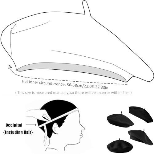 IZUS Women French Beret Hat Solid Artist Hat Wool Adult Beret Winter Warm Beanie Cap Fashion Ladies Men - Thumbnail 6