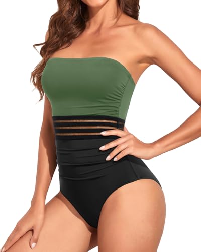 Image of Holipick Women Tummy Control One Piece Swimsuits Strapless Bandeau Bathing Suits Slimming Halter Swimwear