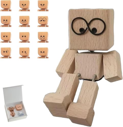 Figurine de l'homme en Bois Tremblant: Charmante Petite en Bois Qui se Balance avec des Expressions magnétiques de 12 pcs, des délicates à la Main