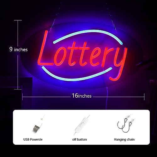 Image of Lottery Neon Signs for Wall Decor Neon Lights for Business Led Signs Suitable for Lottery Store Convenience Stores Supermarkets Office Bar Pub 5V Power Adapter 16.1 * 9 Inch(Red + Azure)