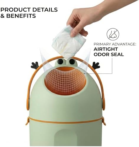 Bebetaje Diaper Pail with Odor Control, Uses Regular Trash Bags, Hands-Free Baby Diaper Disposal System, Smell Proof Nursery Trash Can with Easy Open Handle, Large Capacity — view 7