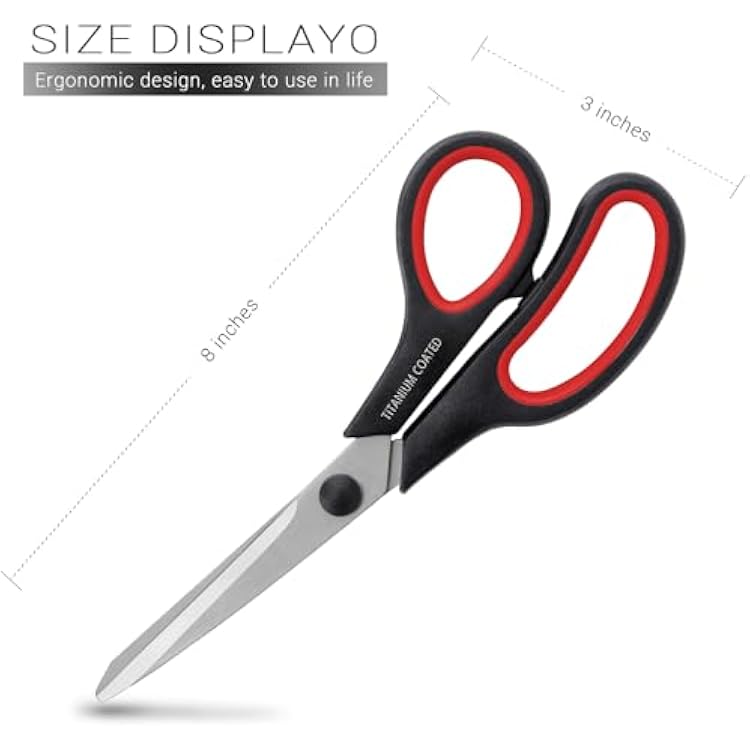 Scissors 8 Multipurpose Right/Left Handed Titanium Coated Sturdy Sharp Scissors for Office Home School Students