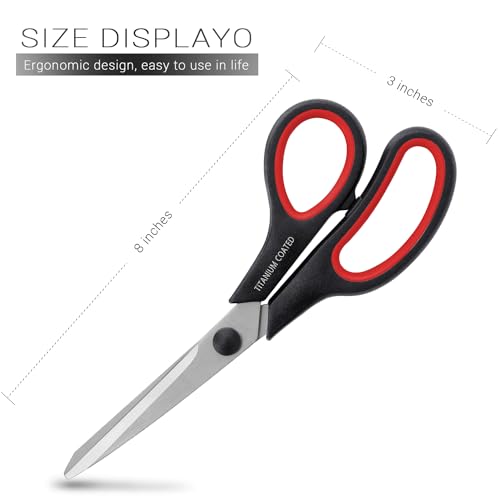 Scissors 8\" Multipurpose Scissors Right/Left Handed Titanium Coated Sturdy Sharp Scissors for Office Home School Students Teacher Art Craft DIY Supplies