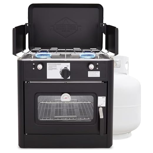 Hike Crew Outdoor Gas Camping Oven w/Carry Bag | CSA Approved Portable Propane-Powered 2-Burner Stove & Auto Ignition, Overheat Safety Shutoff, Built-In Thermometer Hose Regulator Included