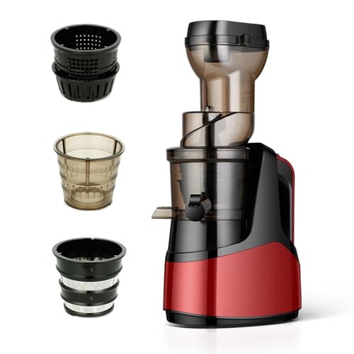 Máquina exprimidora de masticación lenta, prensa automática en frío con función inversa, alto rendimiento de jugo para frutas enteras y fácil limpieza