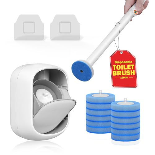 Toilet Cleaner Wand, Disposable Toilet Brush and Holder Set, Toilet Bowl Cleaner Brush, Wall Mounted Toilet Brush Set, Toilet Wand Kit with 12 Refill Heads, Toilet Wand Holder for Home and RV Use