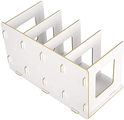 Freestanding 4 Section Wooden Desk Storage Organizer DIY Bookshelf Rack Countertop Books DVD Magazine Office Display Holder for Home Office(White)