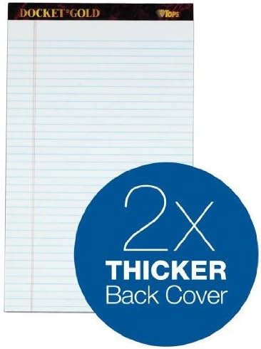 TOPS Docket Gold Writing Tablet, 8-1/2 x 14 Inches, Perforated, White, Legal/Wide Rule, 50 Sheets per Pad, 6 Pads per Pack (63996)