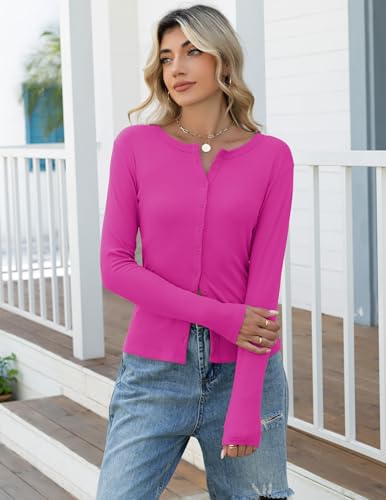 Gleeneat Womens Cardigan Sweaters Long Sleeve Button Down Up Going Out Tops Ribbed Knit Lightweight Cropped Cute Summer Shirts Fall Spring Cardigans 2026 Trendy Fashion Clothing Clothes Outfits — view 6