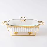 Rectangular Porcelain Casserole Warming Trays for Food, Ceramics Chafers, and Buffet Warmers Sets, G