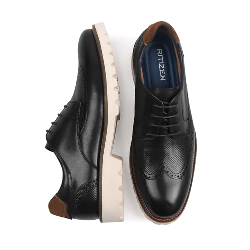 RITIZEN Oxford Shoes Wingtip Walking Shoes for Men,Leather Slip-Resistant,Dress and Casual,Black,Size 11.5 by RITIZEN - Used condition - Image 3