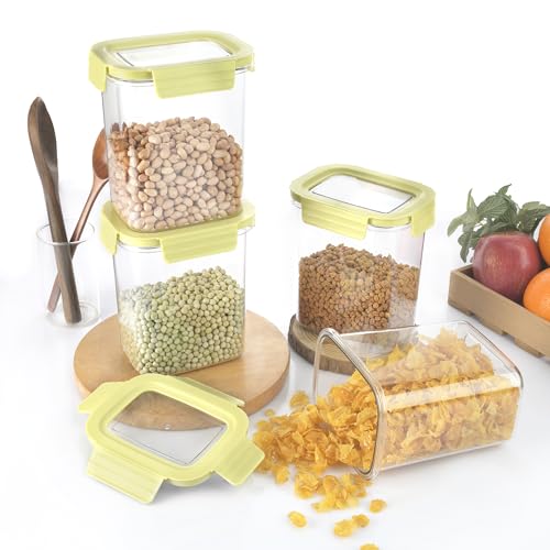 CELLO Stylelock Storage Containers Set of 4, (1500 ml x 4), Olive Green | Premium Food Grade Quality, BPA Free Air Tight Stackable Kitchen Organizer | Multipurpose Plastic Container For Grains, Spices