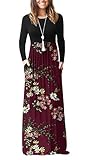 DEARCASE Women's Winter Casual T Shirt Dresses Long Sleeve Maxi Dress Pockets Flower Wine Red...