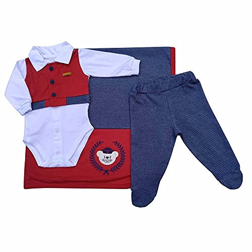 Kit Saída Maternidade Bebê Menino Body Mijão Manta 3 Peças